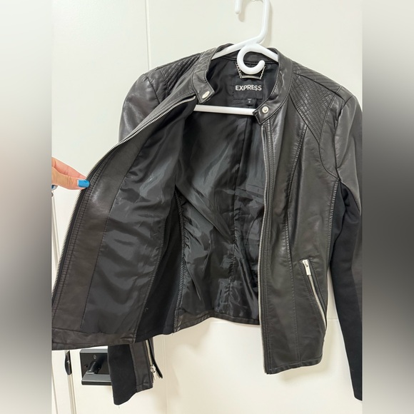 Black faux Leather Moto Jacket with Silver Hardware - Picture 7 of 14